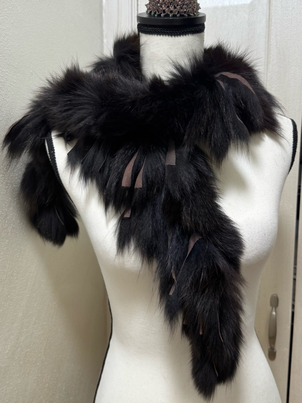 Real Fox Fur Dark Brown fluffy fringe boa scarf